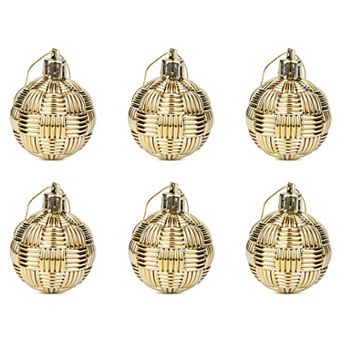 Woven Texture Balls 6 Pack Mini Decorative Spheres Orbs, Farmhouse Vase Filler Hanging Ornaments