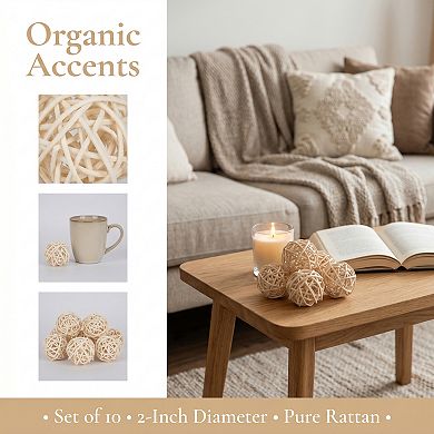 Rattan Balls for Lights - 10 Pack Wicker Decorative Spheres Orbs, Natural Hanging Tree Ornaments
