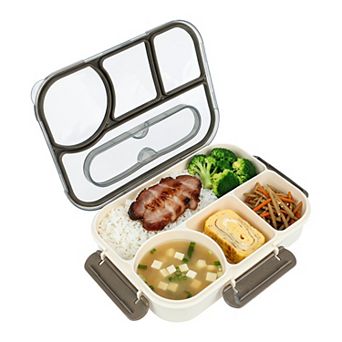 9.1"x6.8"x2" Square Split Compartment Bento Box with Built-in Cutlery Slot for Work Travel