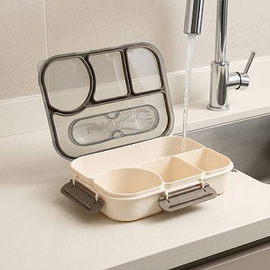 9.1"x6.8"x2" Square Split Compartment Bento Box with Built-in Cutlery Slot for Work Travel