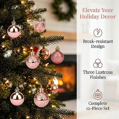 Christmas Tree Ornaments 12 Pack Festive Hanging Baubles, Shatterproof Plastic Holiday Balls