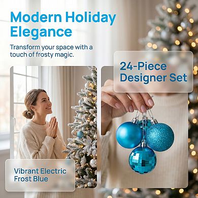 Christmas Tree Ornaments 24 Pack Mini Festive Hanging Baubles, Shatterproof Plastic Holiday Balls