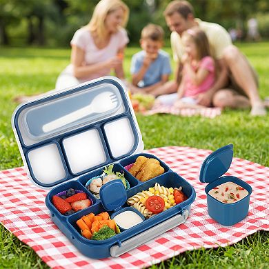 Bento Box Adult Lunch Box, 1.3L Leak-Proof Meal Prep Container with Built-in Fork Slot for Work