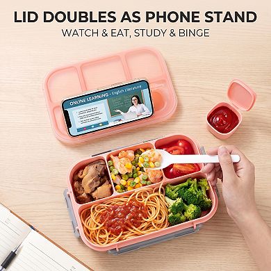 Bento Box Adult Lunch Box, 1.3L Leak-Proof Meal Prep Container with Built-in Fork Slot for Work