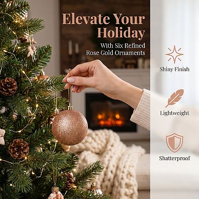 Painted Electroplated Balls 6 Pack Metallic Sphere Orbs Shatterproof Hanging Tree Ornaments