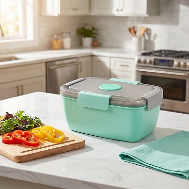 9.3"x3.7"x5.1" 1.1L Leak-Proof Bento Box with Dressing Cup for Work Travel