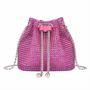 Sparkly Rhinestone Crossbody Bag for Women Fashion Bucket Shoulder Bag with Chain Strap