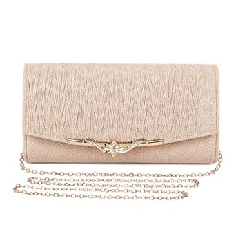 Shimmer Textured Evening Clutch Purse for Women with Removable Chain Strap Magnetic Flap Lock