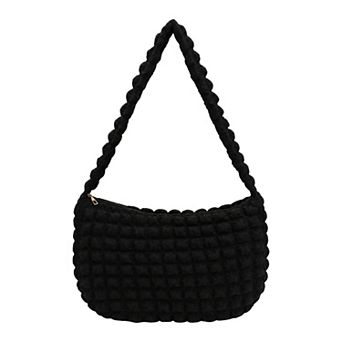 Ruched Cloud Shoulder Bag for Women Soft Quilted Cross-body Purse with Zipper Closure