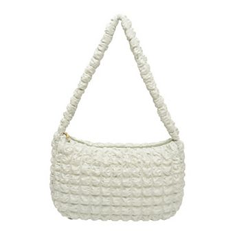 Ruched Cloud Shoulder Bag for Women Soft Quilted Cross-body Purse with Zipper Closure