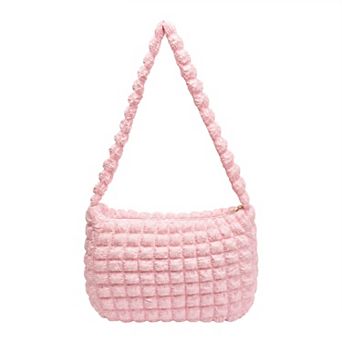 Ruched Cloud Shoulder Bag for Women Soft Quilted Cross-body Purse with Zipper Closure