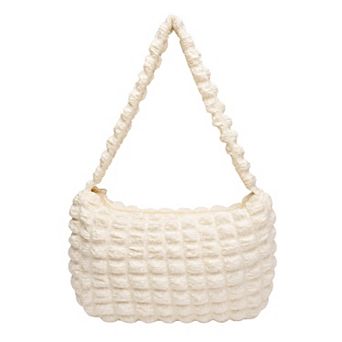 Ruched Cloud Shoulder Bag for Women Soft Quilted Cross-body Purse with Zipper Closure