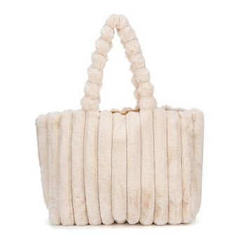 Plush Furry Shoulder Tote Bag for Women Soft Fluffy Handbag with Pom-Pom Handle