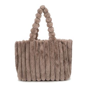 Plush Furry Shoulder Tote Bag for Women Soft Fluffy Handbag with Pom-Pom Handle