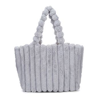 Plush Furry Shoulder Tote Bag for Women Soft Fluffy Handbag with Pom-Pom Handle