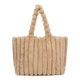 Plush Furry Shoulder Tote Bag for Women Soft Fluffy Handbag with Pom-Pom Handle