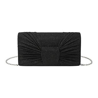 Bow Clutch Bags for Women Evening Bag with Pleated Detail and Detachable Chain Strap