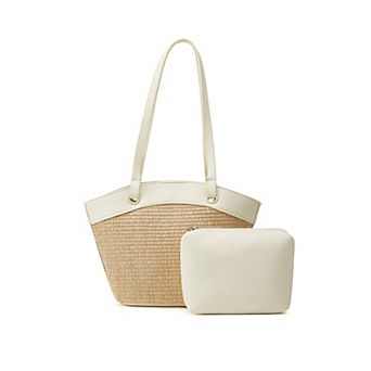 Casual Straw Woven Shoulder Bags for Women with Matching Zipper Pouch and Top Handles
