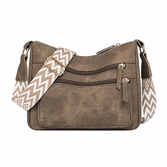 Trendy Crossbody Bags for Women Shoulder Bag with Bold Pattern Strap and Layered Zipper Pockets