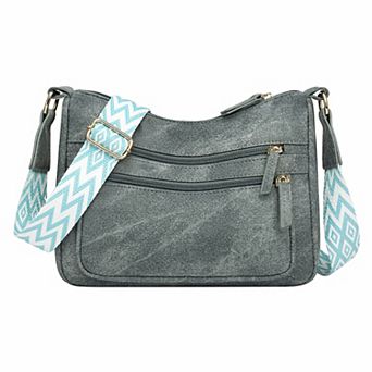 Trendy Crossbody Bags for Women Shoulder Bag with Bold Pattern Strap and Layered Zipper Pockets