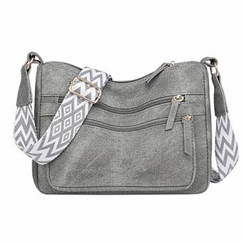 Trendy Crossbody Bags for Women Shoulder Bag with Bold Pattern Strap and Layered Zipper Pockets