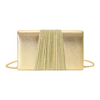 Metallic Clutch Bags for Women Evening Bag with Gathered Sparkle Panel and Chain Strap