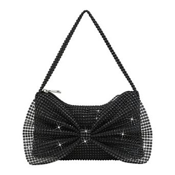 Sparkly Evening Shoulder Bags for Women with Bow Detail and Shiny Plastic Studded Surface