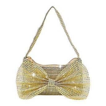 Sparkly Evening Shoulder Bags for Women with Bow Detail and Shiny Plastic Studded Surface