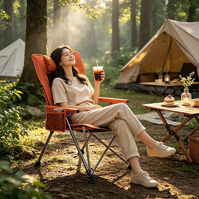 5-Position Adjustable Reclining Camping Chair, Side Pocket and Carry Bag