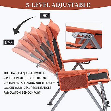 5-Position Adjustable Reclining Camping Chair, Side Pocket and Carry Bag
