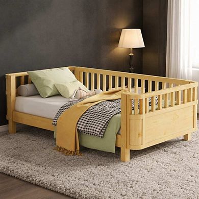 GOODSILO Low Profile Wood Platform Bed with Guard Rails for Kids
