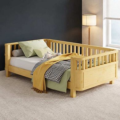 GOODSILO Low Profile Wood Platform Bed with Guard Rails for Kids