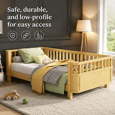GOODSILO Low Profile Wood Platform Bed with Guard Rails for Kids