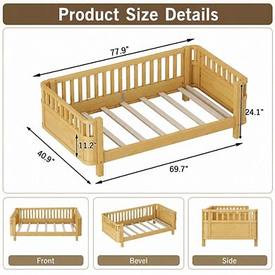 GOODSILO Low Profile Wood Platform Bed with Guard Rails for Kids