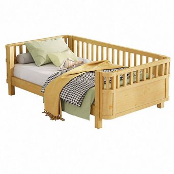 GOODSILO Low Profile Wood Platform Bed with Guard Rails for Kids
