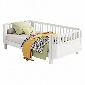 GOODSILO Low Profile Wood Platform Bed with Guard Rails for Kids
