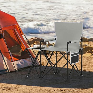 Oversized Camping Chair with Side Table and 2 Storage Pockets PU Coated Oxford Cloth