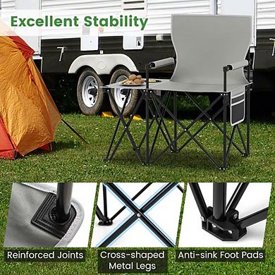 Oversized Camping Chair with Side Table and 2 Storage Pockets PU Coated Oxford Cloth
