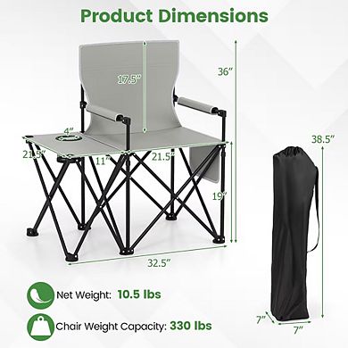Oversized Camping Chair with Side Table and 2 Storage Pockets PU Coated Oxford Cloth