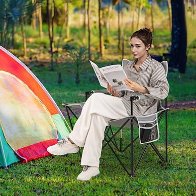 Oversized Camping Chair with Side Table and 2 Storage Pockets PU Coated Oxford Cloth