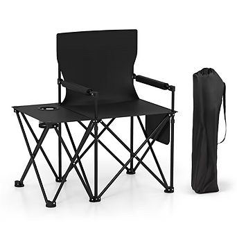 Oversized Camping Chair with Side Table and 2 Storage Pockets PU Coated Oxford Cloth