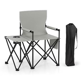 Oversized Camping Chair with Side Table and 2 Storage Pockets PU Coated Oxford Cloth