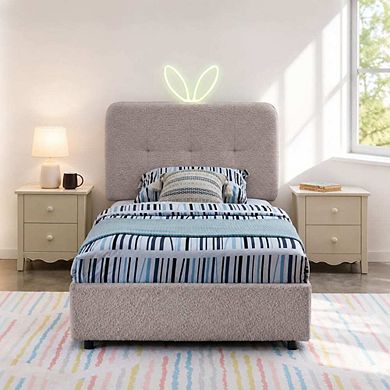 GOODSILO Upholstered Storage Bed with Rabbit Ear Headboard and LED Light