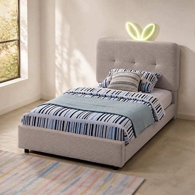 GOODSILO Upholstered Storage Bed with Rabbit Ear Headboard and LED Light