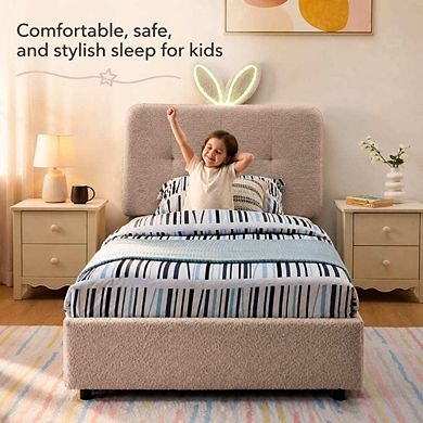 GOODSILO Upholstered Storage Bed with Rabbit Ear Headboard and LED Light