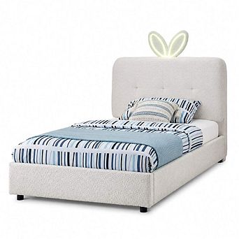 GOODSILO Upholstered Storage Bed with Rabbit Ear Headboard and LED Light