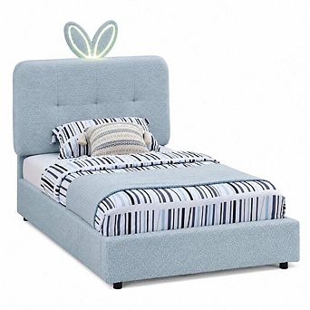 GOODSILO Upholstered Storage Bed with Rabbit Ear Headboard and LED Light