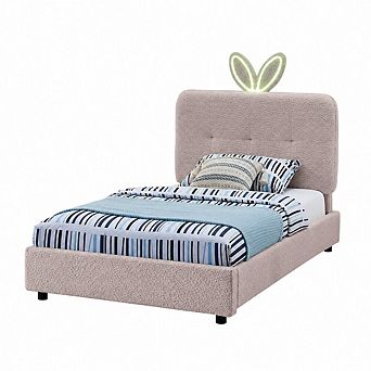 GOODSILO Upholstered Storage Bed with Rabbit Ear Headboard and LED Light