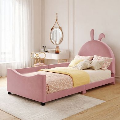 GOODSILO Twin Size Upholstered Daybed with Rabbit Ear Headboard