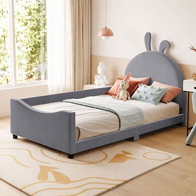 GOODSILO Twin Size Upholstered Daybed with Rabbit Ear Headboard